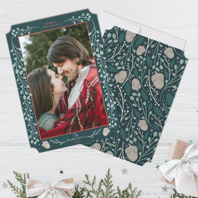 Cartes Pour Fêtes Annuelles Chasseur botanique moderne Green 2024 Photo de Noë (Créateur téléchargé)