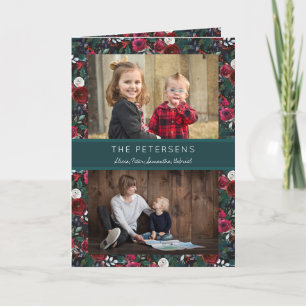 Cartes Pour Fêtes Annuelles Chasseur Bourgogne Vert Floral Noël 2 Photos