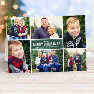 Cartes Pour Fêtes Annuelles Chasseur de Noël Joyeux moderne Collage photo vert