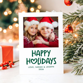 Cartes Pour Fêtes Annuelles Chasseur Vert Fantaisiste Coeur Famille Photo Joye