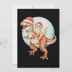 Cartes Pour Fêtes Annuelles Chat à cheval sur un dinosaure T Rex Lune Noël Xma