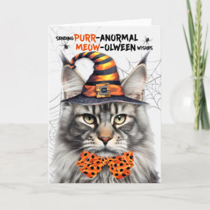 Cartes Pour Fêtes Annuelles Chat à coon Maine Argent PURRanormal MEOWolween
