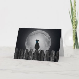 Cartes Pour Fêtes Annuelles chat à la clôture avec pleine lune