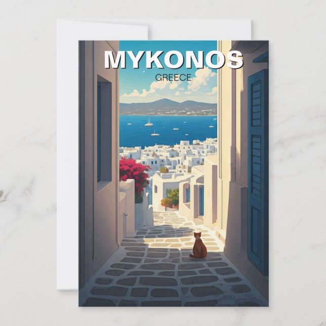 Cartes Pour Fêtes Annuelles Chat à Mykonos Grèce Cyclades Voyage (Devant)
