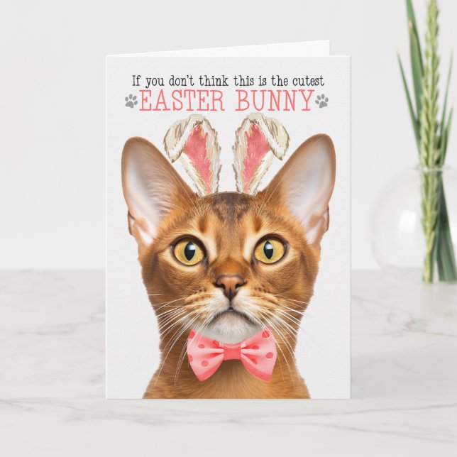 Cartes Pour Fêtes Annuelles Chat abyssin à Bunny Oreilles pour Pâques (Devant)
