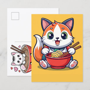 Cartes Pour Fêtes Annuelles Chat adorable savourant un délicieux festin de nou