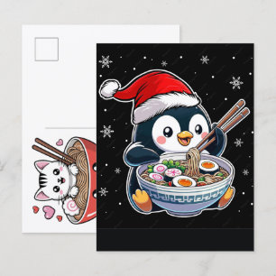 Cartes Pour Fêtes Annuelles Chat adorable savourant un festin de nouilles de r