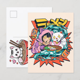 Cartes Pour Fêtes Annuelles Chat adorable savourant un festin de nouilles de r
