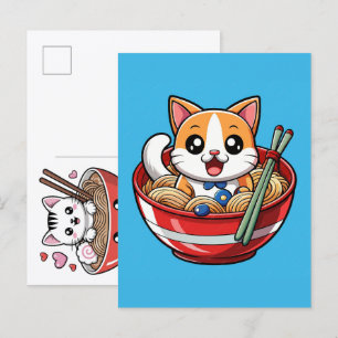 Cartes Pour Fêtes Annuelles Chat adorable savourant un festin de nouilles de r