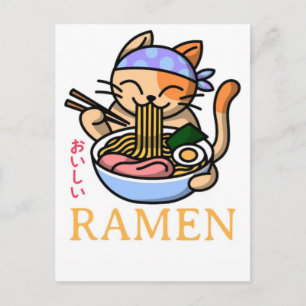 Cartes Pour Fêtes Annuelles Chat adorable savourant un festin de nouilles Rame