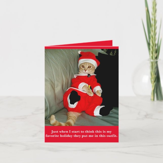 Cartes Pour Fêtes Annuelles Chat amusant à Père Noël Suit Christma Card (Devant)
