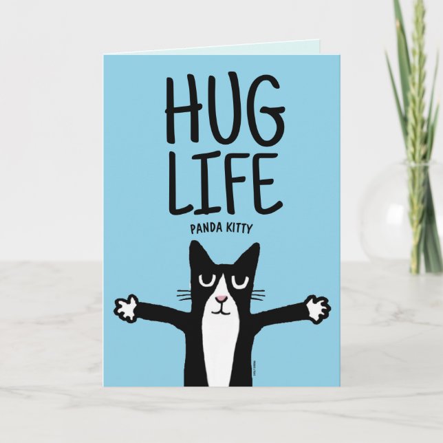 CARTES POUR FÊTES ANNUELLES CHAT AMUSANT ANNIVERSAIRE HUG LIFE PANDA KITTY SAL (Devant)