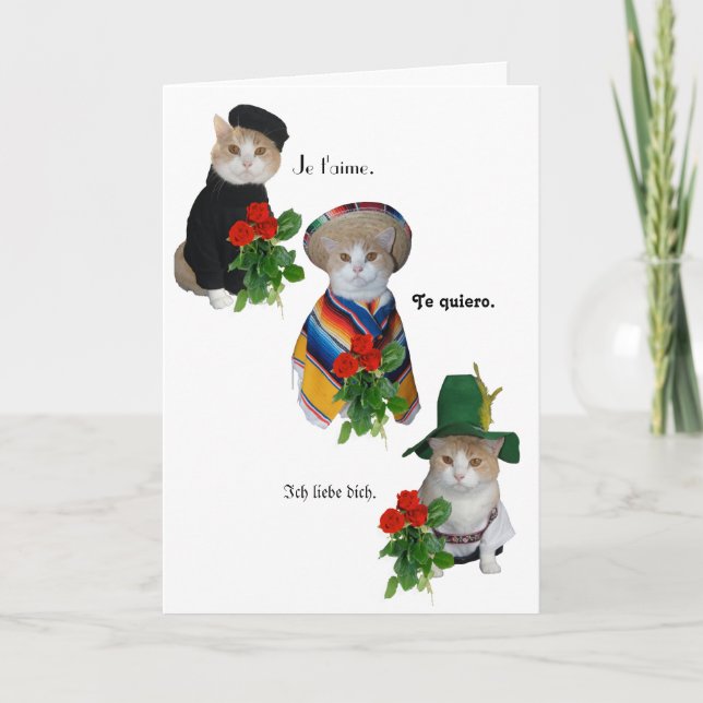 Cartes Pour Fêtes Annuelles Chat amusant/Kitty Love en quatre langues Valentin (Devant)