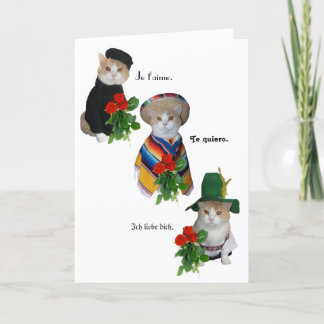 Cartes Pour Fêtes Annuelles Chat amusant/Kitty Love en quatre langues Valentin