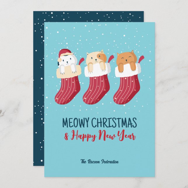 Cartes Pour Fêtes Annuelles Chat amusant Vacances hivernales Meowny Noël (Devant / Derrière)