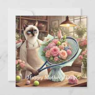 Cartes Pour Fêtes Annuelles Chat arrangeant de belles fleurs pour joueur de te