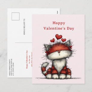 Cartes Pour Fêtes Annuelles Chat avec coeurs d'amour rouges Mignon Fun Saint-V