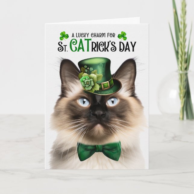 Cartes Pour Fêtes Annuelles Chat balinais Funny St. CATrick's Day Lucky Charm (Devant)