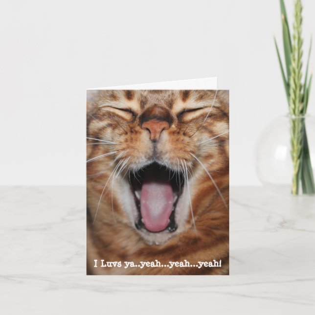Cartes Pour Fêtes Annuelles Chat Bengal heureux, "Je t'aime...ouais..ouais..ou (Devant)