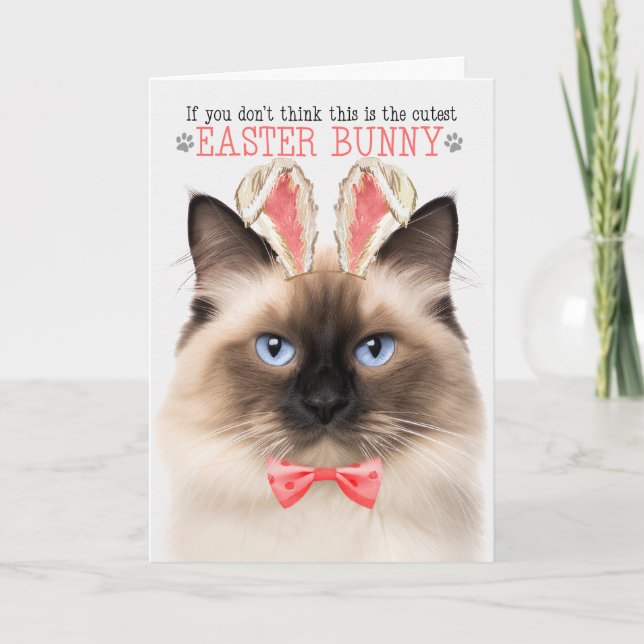 Cartes Pour Fêtes Annuelles Chat Birman à Bunny Oreilles pour Pâques (Devant)