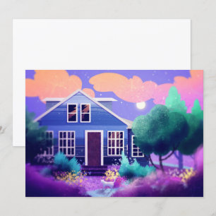 Cartes Pour Fêtes Annuelles Chat blanc dans le jardin de nuit