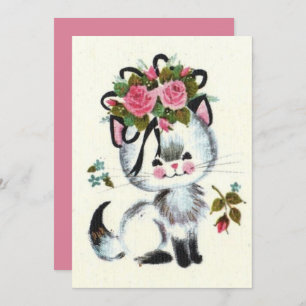 Cartes Pour Fêtes Annuelles Chat blanc de Noël Vintage en vacances florales ro