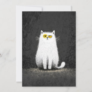 Cartes Pour Fêtes Annuelles Chat Blanc Grognon – Drôle d'Art Minimal de Chat