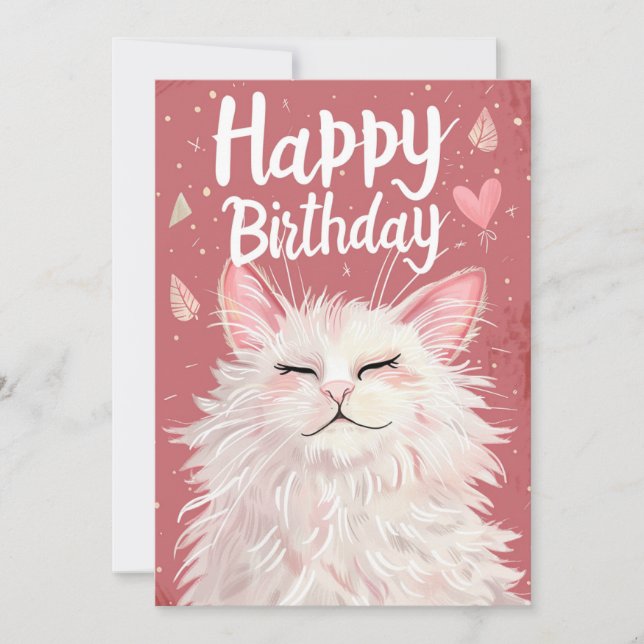 Cartes Pour Fêtes Annuelles Chat blanc Joyeux anniversaire (Devant)