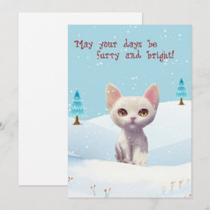 Cartes Pour Fêtes Annuelles Chat blanc mignon en Appartement de Noël Neige