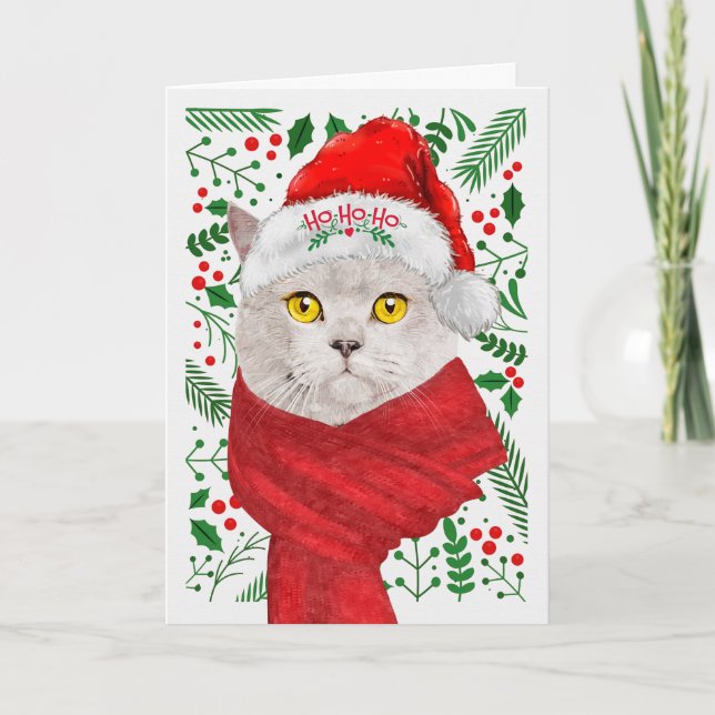 Cartes Pour Fêtes Annuelles Chat britannique Shorthair Santa Hat Meowy Christm (Devant)