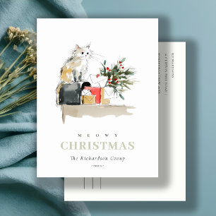 Cartes Pour Fêtes Annuelles Chat cadeau de Noël Cute Meowy Logo d'entreprise