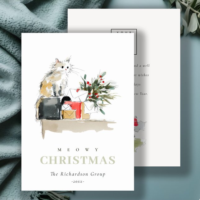 Cartes Pour Fêtes Annuelles Chat cadeau de Noël Cute Meowy Logo d'entreprise (Créateur téléchargé)