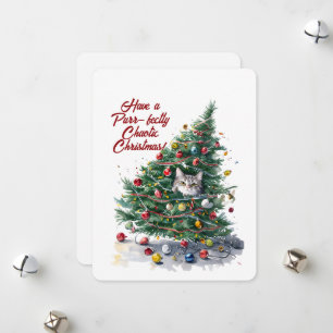 Cartes Pour Fêtes Annuelles Chat Chaos Arbre de Noël Design Aquarelle