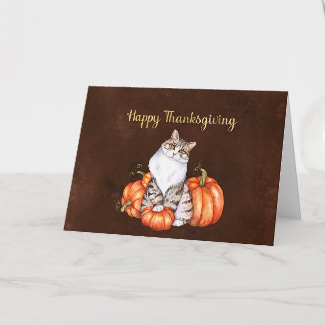 Cartes Pour Fêtes Annuelles Chat Citrouille orange Thanksgiving (Créateur téléchargé)