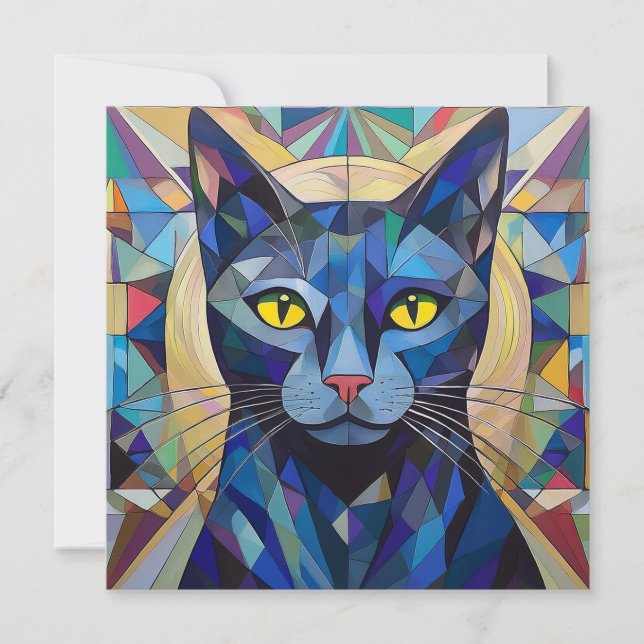 Cartes Pour Fêtes Annuelles Chat Cubisme IA (Devant)