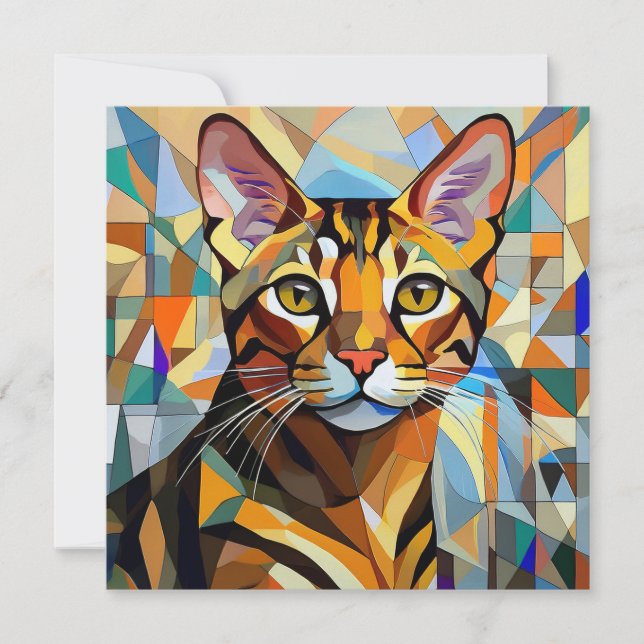 Cartes Pour Fêtes Annuelles Chat Cubisme IA (Devant)