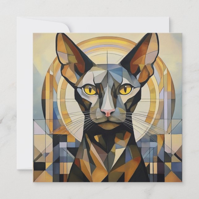 Cartes Pour Fêtes Annuelles Chat Cubisme IA (Devant)