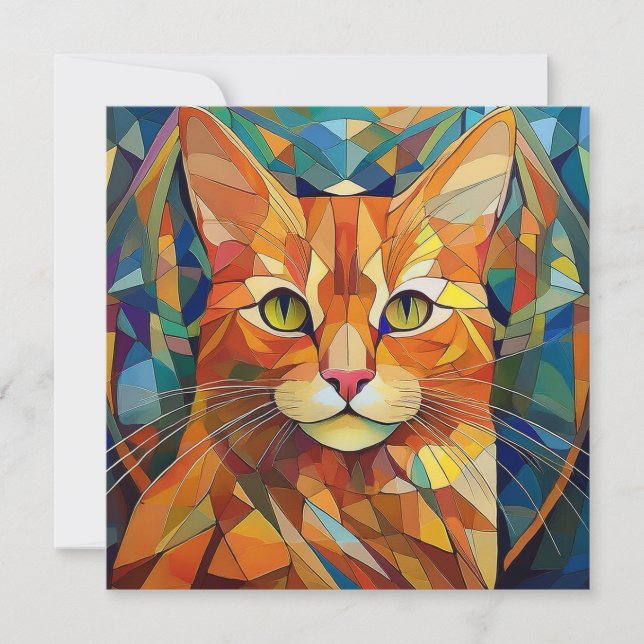 Cartes Pour Fêtes Annuelles Chat Cubisme IA (Devant)