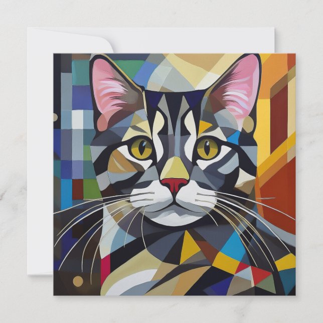Cartes Pour Fêtes Annuelles Chat Cubisme IA (Devant)