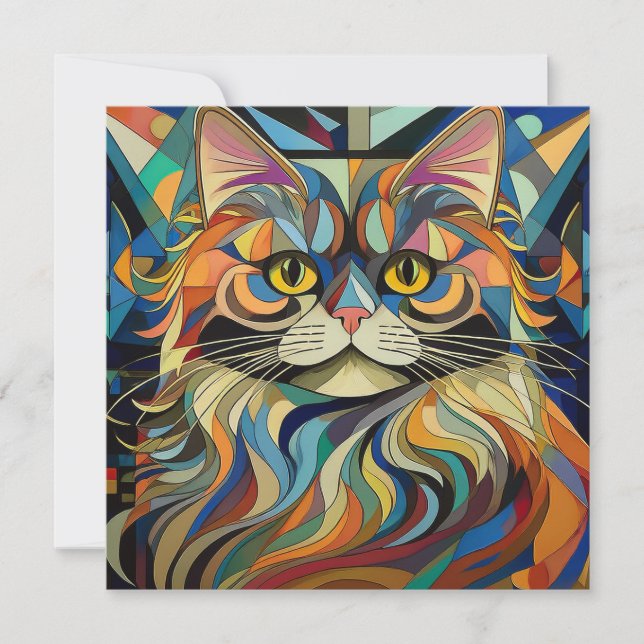 Cartes Pour Fêtes Annuelles Chat Cubisme IA (Devant)