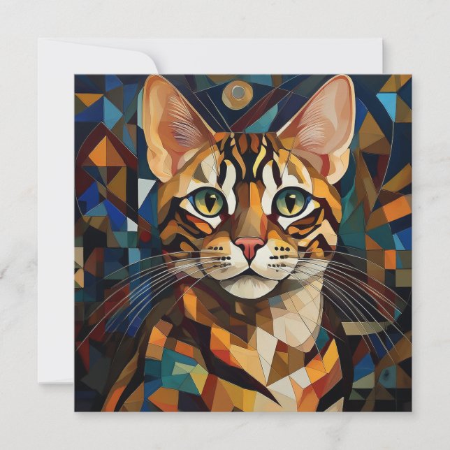 Cartes Pour Fêtes Annuelles Chat Cubisme IA (Devant)
