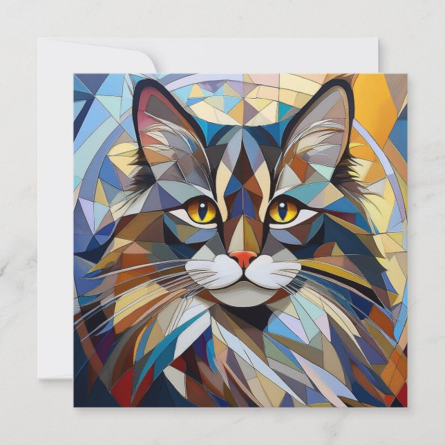 Cartes Pour Fêtes Annuelles Chat Cubisme IA (Devant)