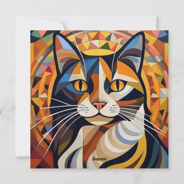 Cartes Pour Fêtes Annuelles Chat Cubisme IA (Dos)