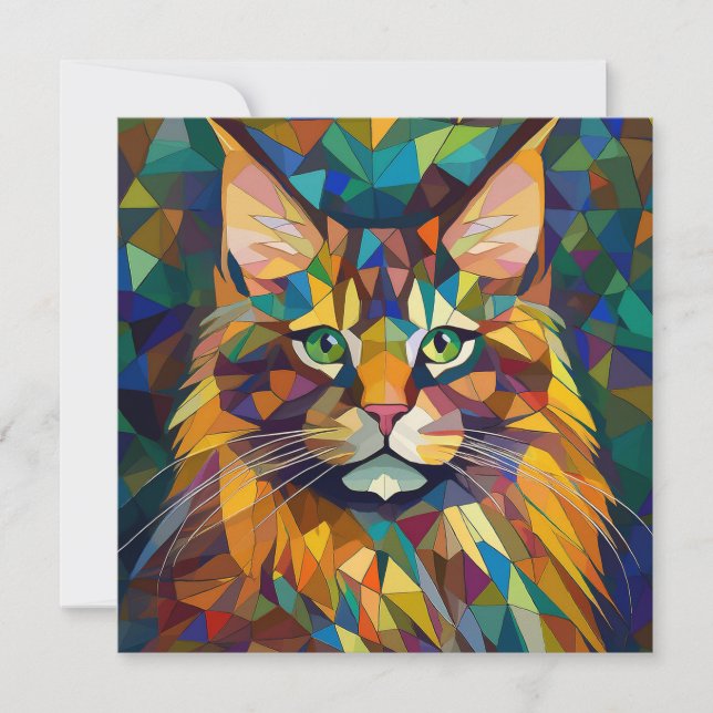 Cartes Pour Fêtes Annuelles Chat Cubisme IA (Devant)