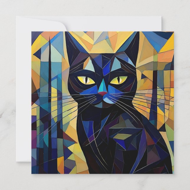 Cartes Pour Fêtes Annuelles Chat Cubisme IA (Devant)