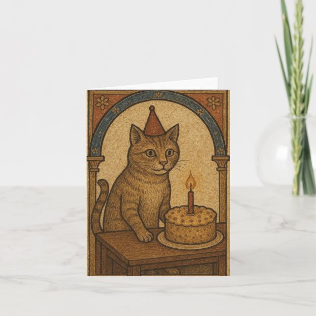 Cartes Pour Fêtes Annuelles Chat d'anniversaire médiéval (Devant)