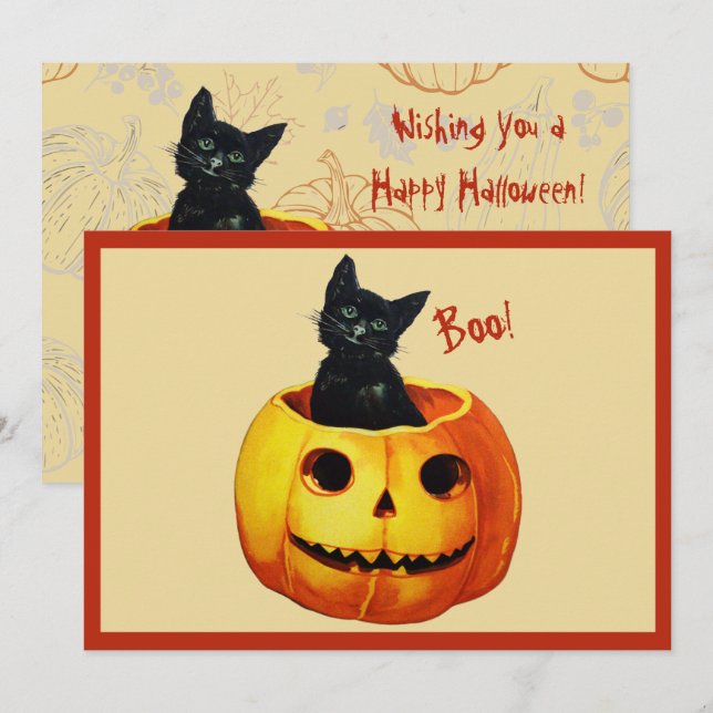Cartes Pour Fêtes Annuelles Chat dans la citrouille (Devant / Derrière)