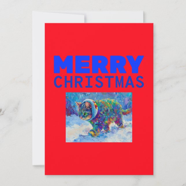 Cartes Pour Fêtes Annuelles Chat dans la neige portant des cache-oreilles  (Devant)