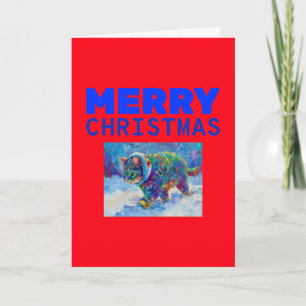 Cartes Pour Fêtes Annuelles Chat dans la neige portant un casque audio