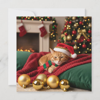 Cartes Pour Fêtes Annuelles Chat dans le canapé thème de Noël